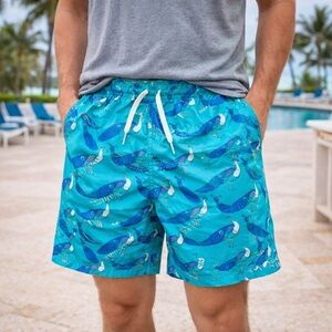 Chubbies Swim Trunks Men’s XL Peacock Print Turquoise Blue Swimsuit Beach Shorts